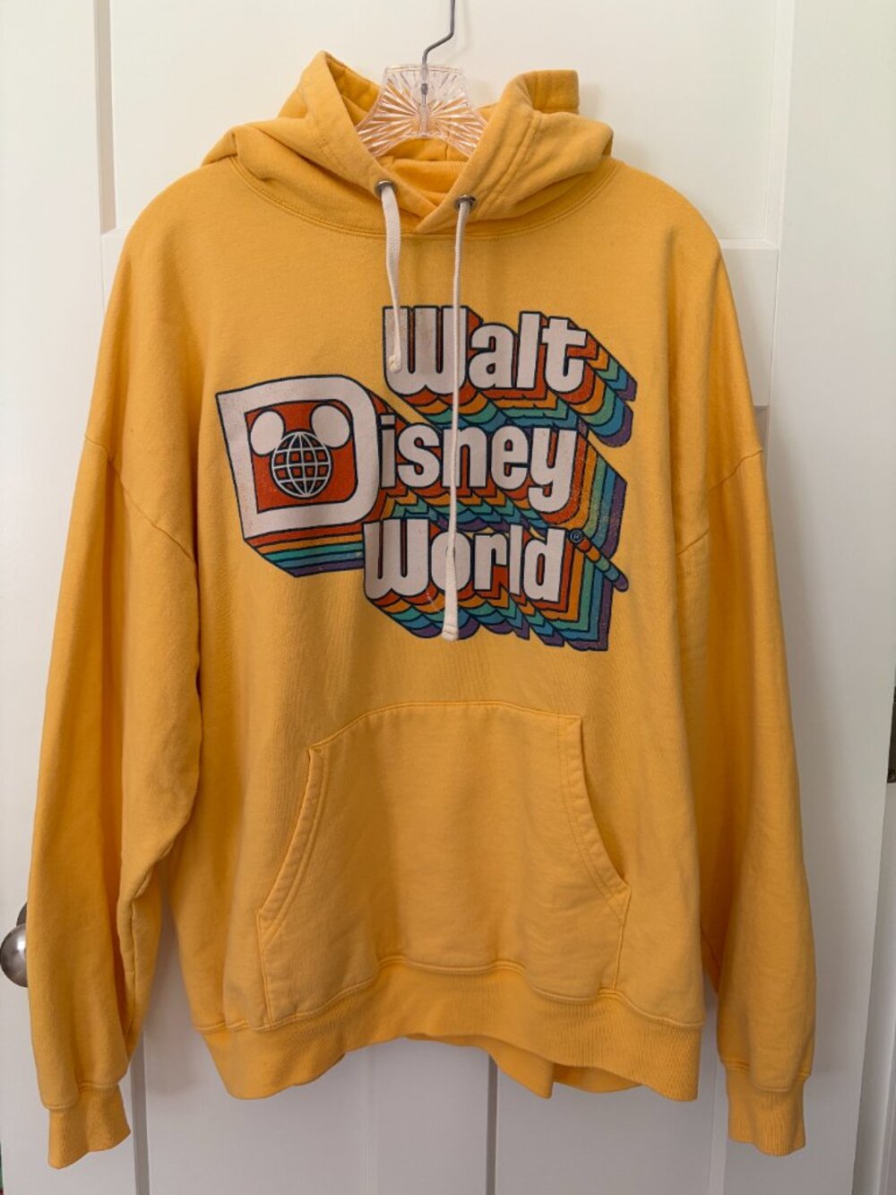 Disney Parks Walt Disney World Retro Rainbow Hoodie Yellow XL 70s Style Graphic
